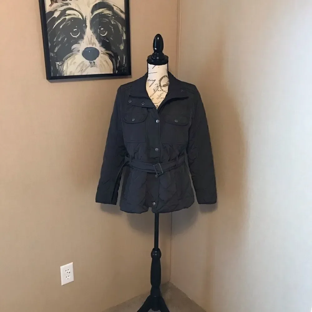 Gap Belted Puffer Coat Women's Size Small Petite Flinted Gray